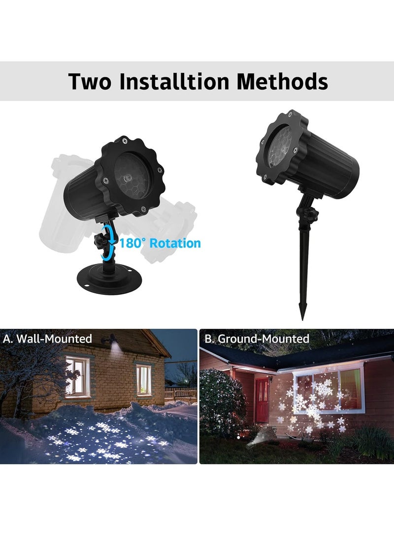 ضوء جهاز عرض ندفة الثلج مع حصة أرضية خارجية، IP65 مقاوم للماء ديكور تساقط الثلوج LED إضاءة جدار جبل وأرضية حديقة فناء داخلي عطلة جهاز عرض ضوء - Image 3